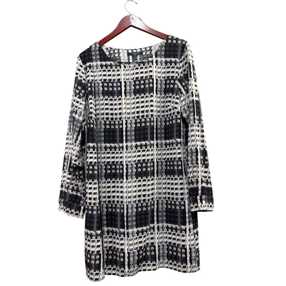 Thakoon For Designation Black & White Geometric Print Long Sleeve Dress XL
